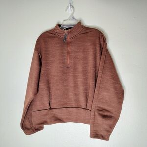 Athleta Women's Brick 1/4 Zip Cowl Neck Pullover Cropped Sweater Sz L One Pocket
